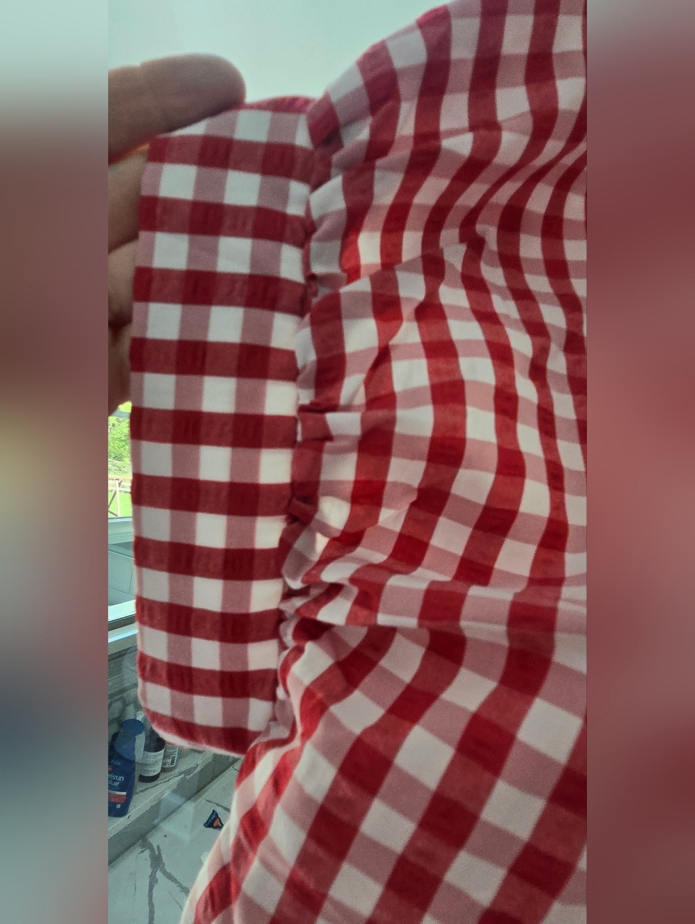 Day Moon Red Gingham Button-Up Women's Shirt- Boyfriend Oversized - Picture 3 of 4